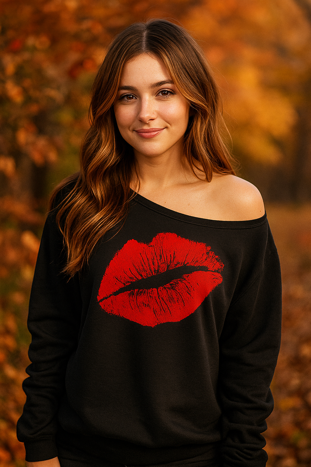 Long Sleeve Sweater with Lip Pattern