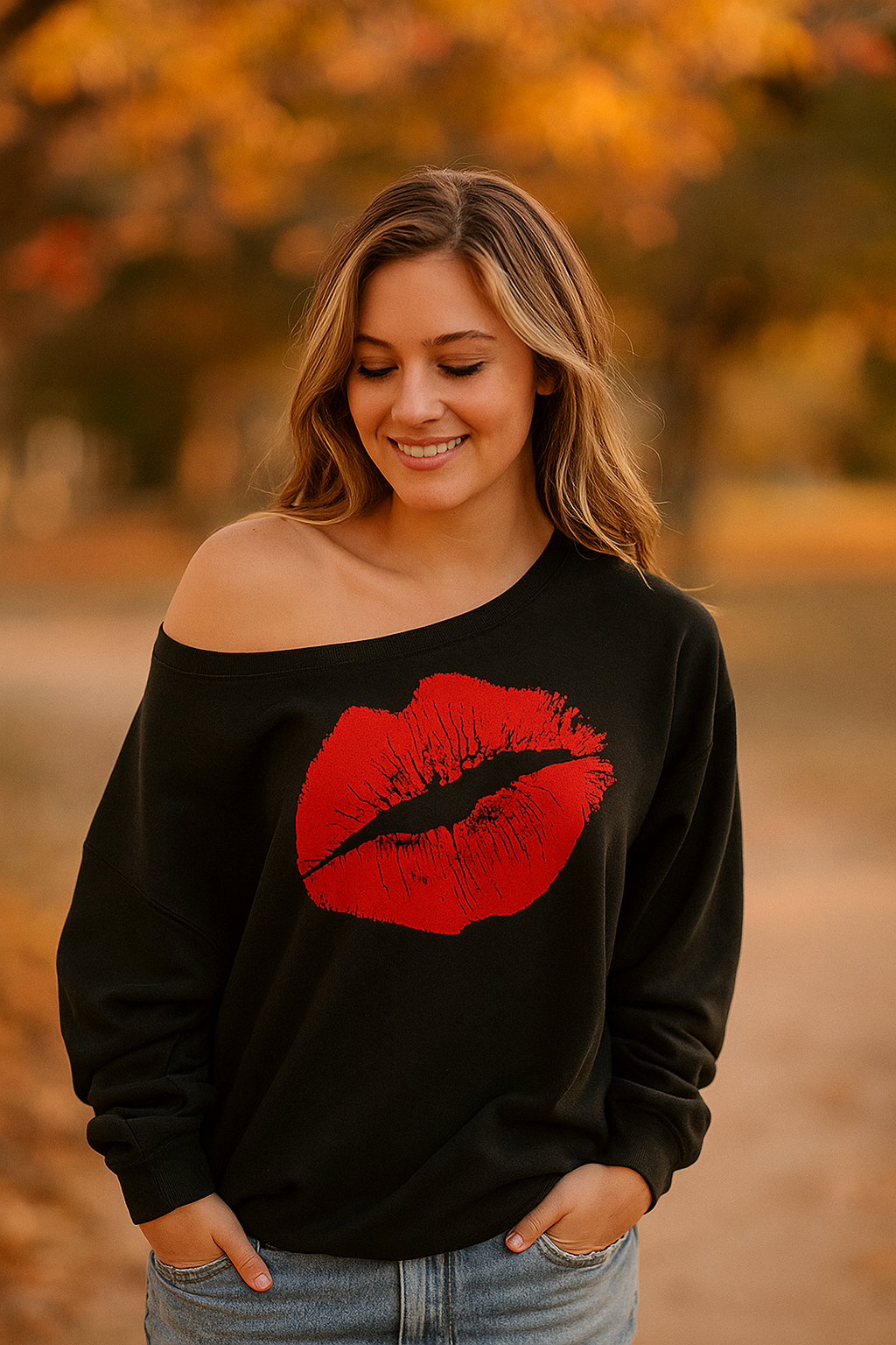 Long Sleeve Sweater with Lip Pattern