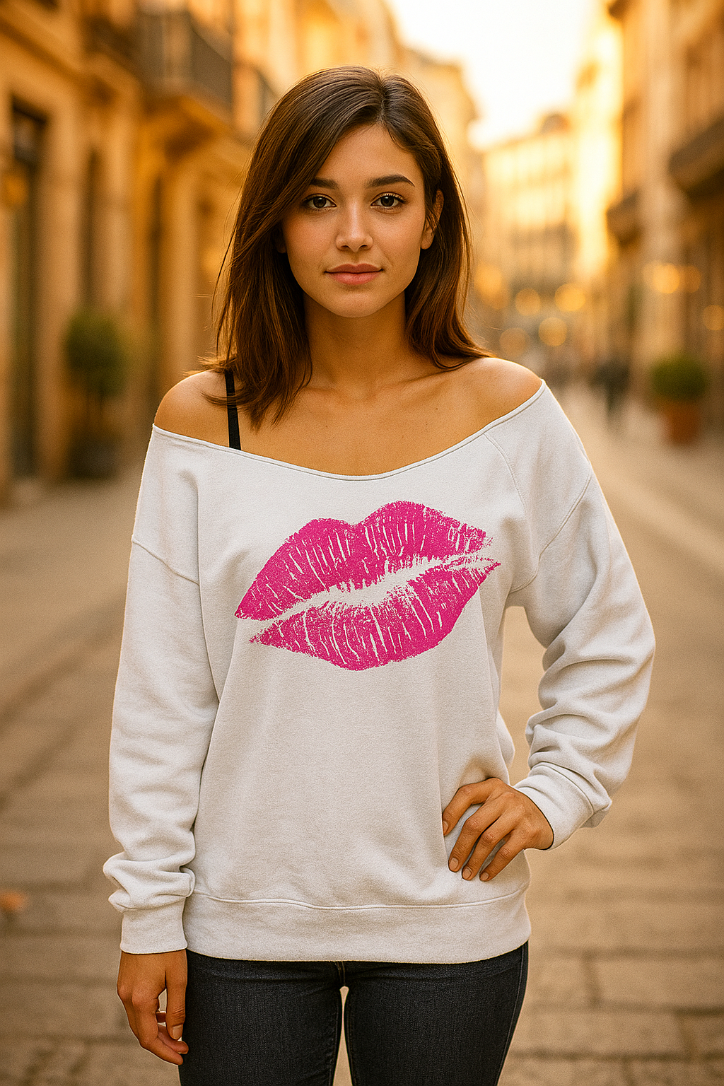 Long Sleeve Sweater with Lip Pattern