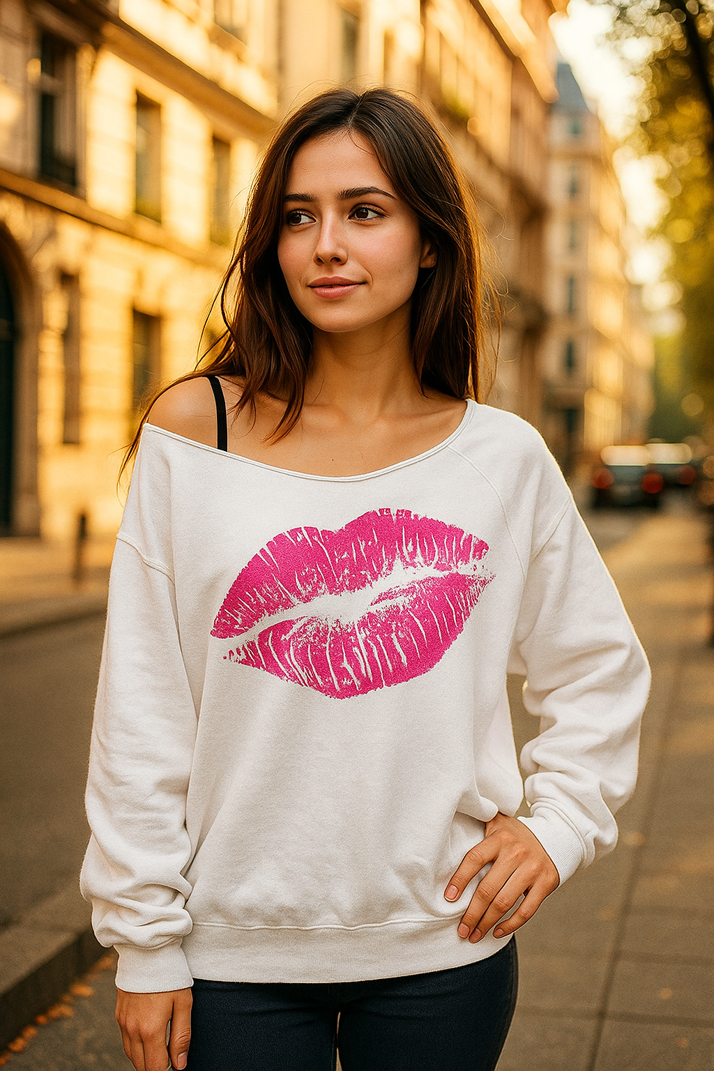 Long Sleeve Sweater with Lip Pattern