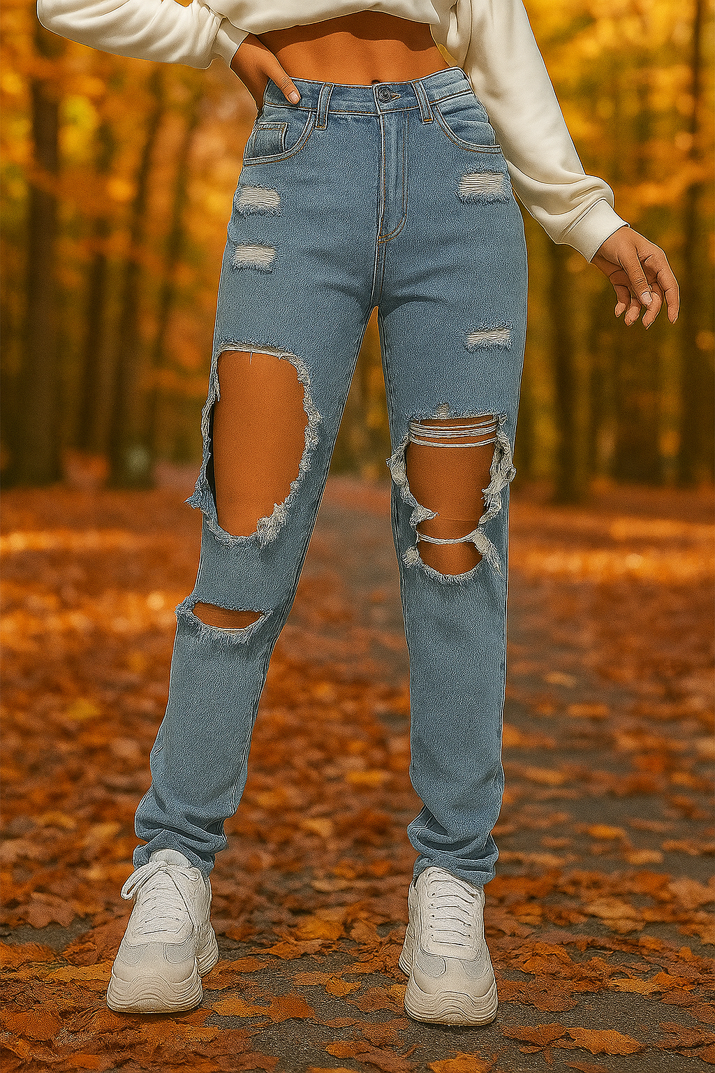 High Waist Ripped Straight Jeans