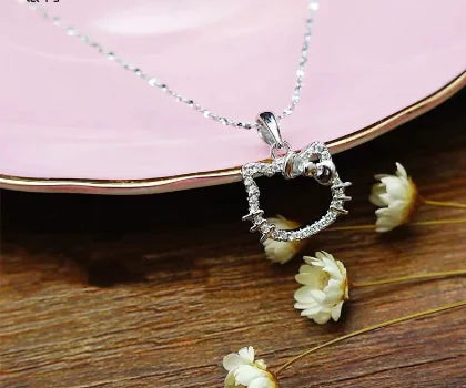 S925 Silver Kitty Cat Diamond Necklace