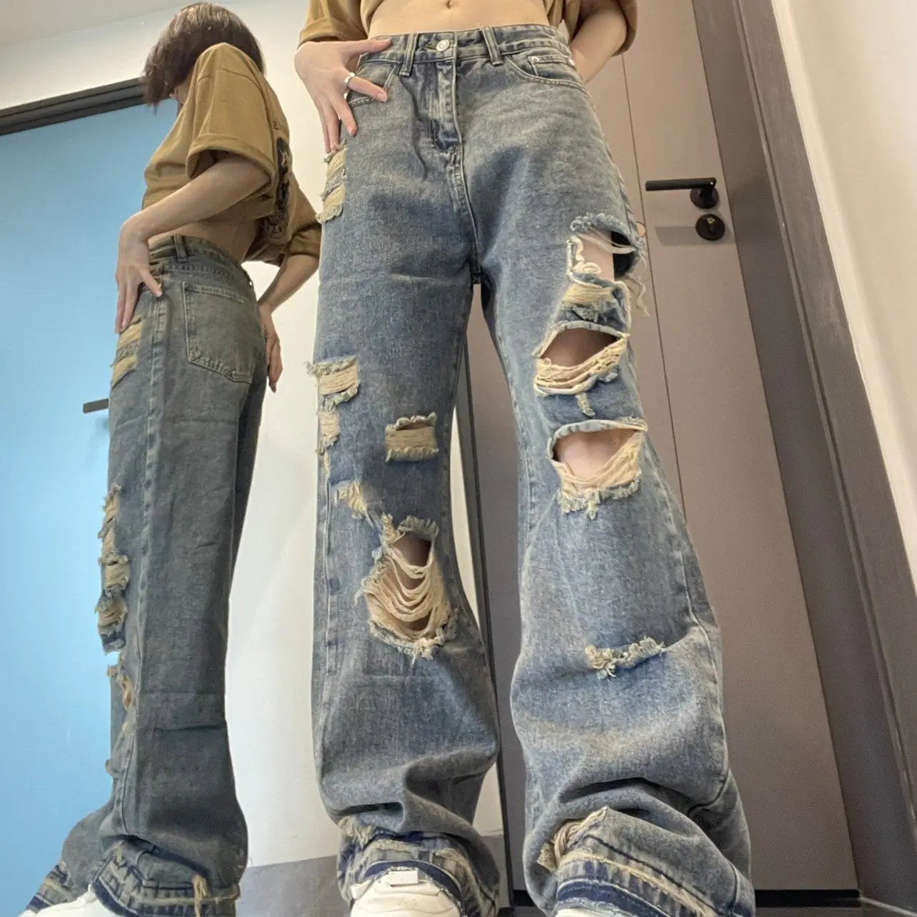Ripped Wide Leg Jeans