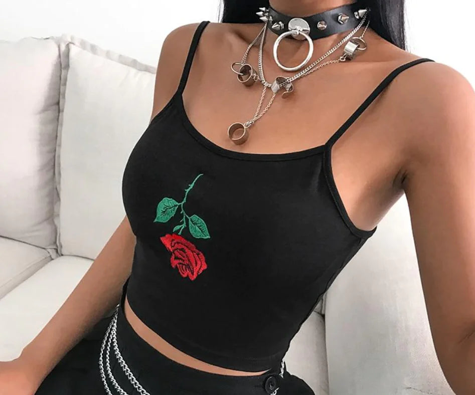 Embroidered Rose Crop Top
