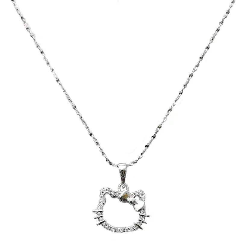 S925 Silver Kitty Cat Diamond Necklace