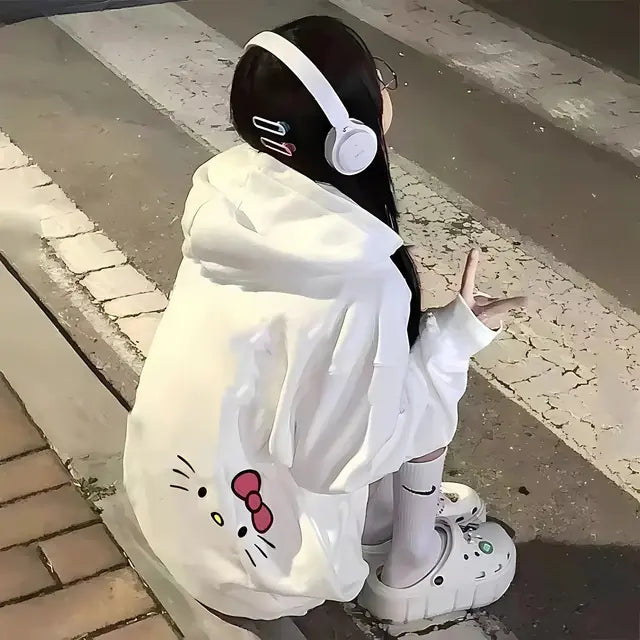 Y2K Cute Hoodie With Kitty Cat Print