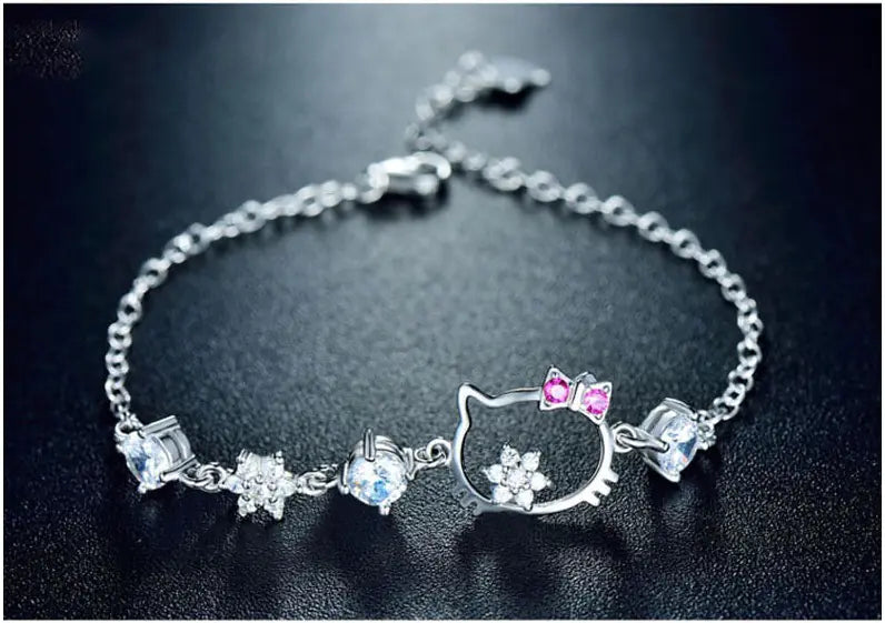 925 Sterling Silver Kitty Cat Bracelet