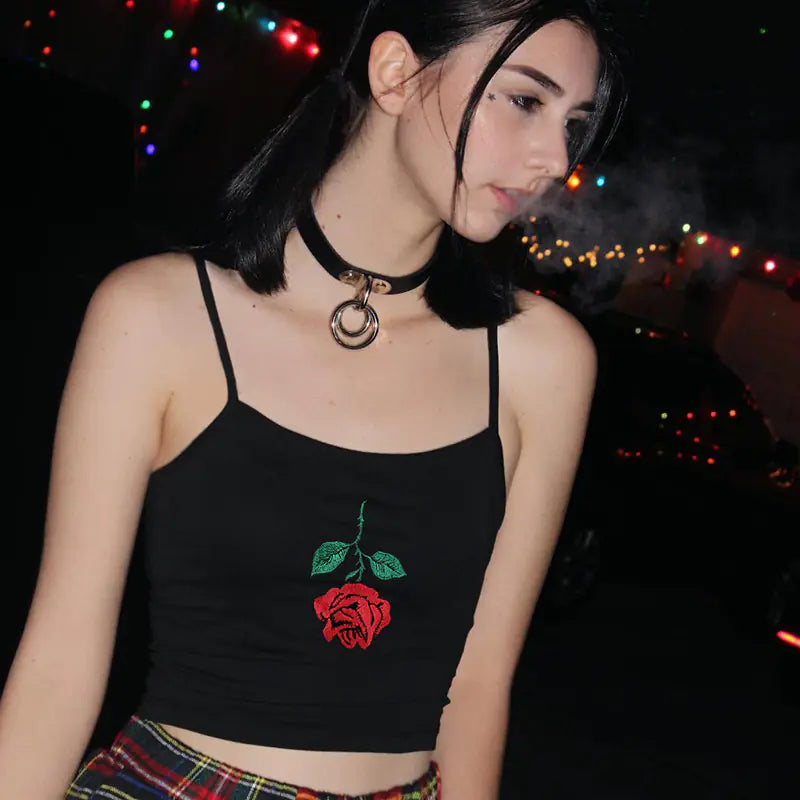Embroidered Rose Crop Top