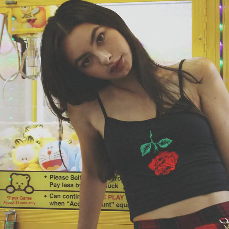 Embroidered Rose Crop Top