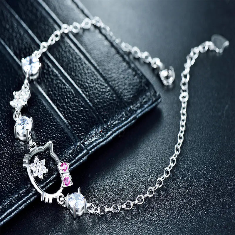 925 Sterling Silver Kitty Cat Bracelet