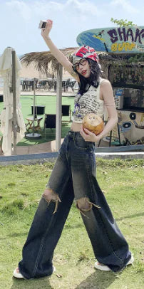 Retro Washed Ripped Jeans
