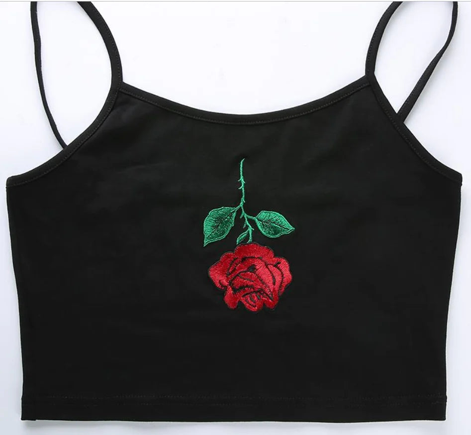 Embroidered Rose Crop Top