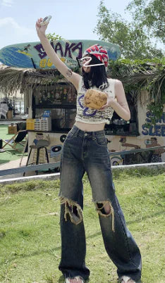 Retro Washed Ripped Jeans
