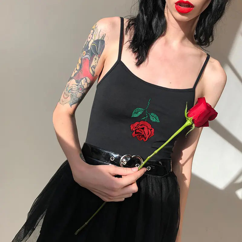 Embroidered Rose Crop Top