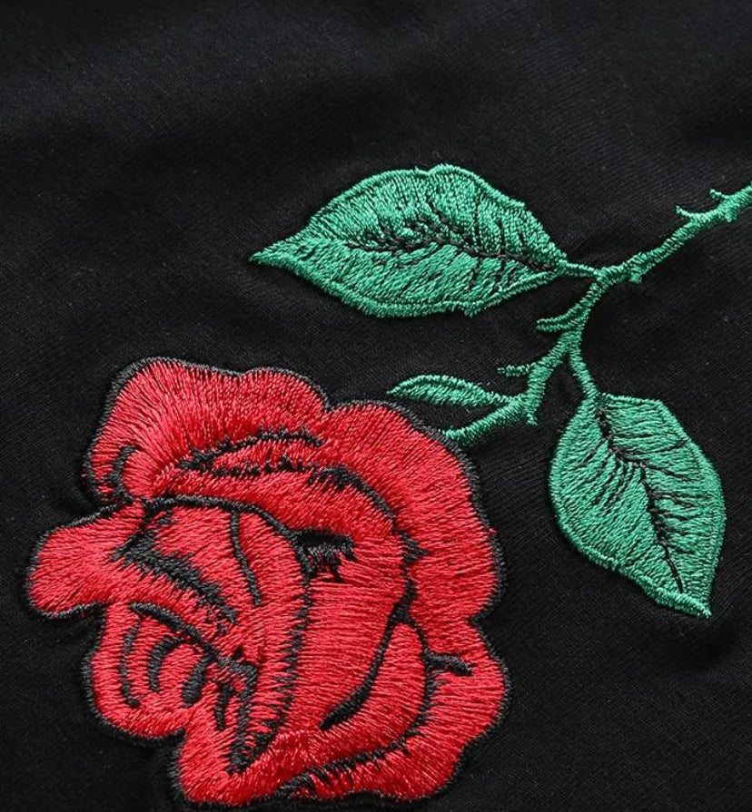 Embroidered Rose Crop Top