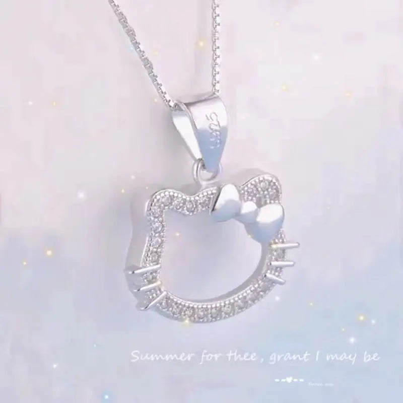 S925 Silver Kitty Cat Diamond Necklace