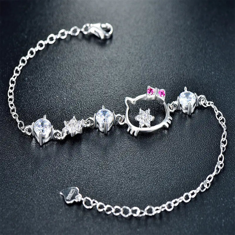 925 Sterling Silver Kitty Cat Bracelet
