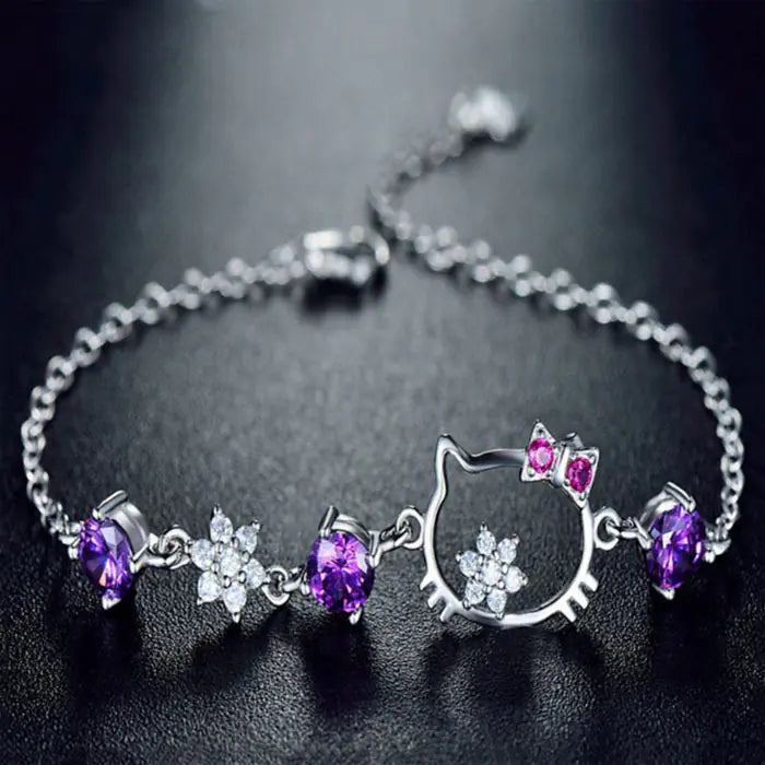 925 Sterling Silver Kitty Cat Bracelet