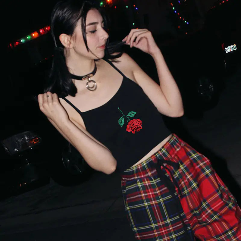 Embroidered Rose Crop Top