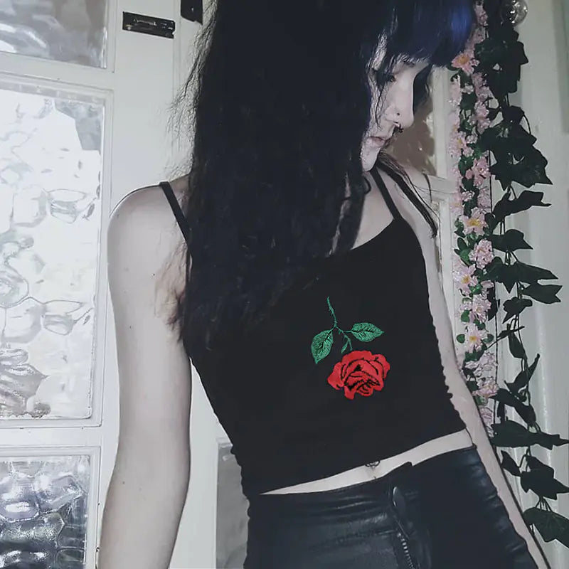 Embroidered Rose Crop Top